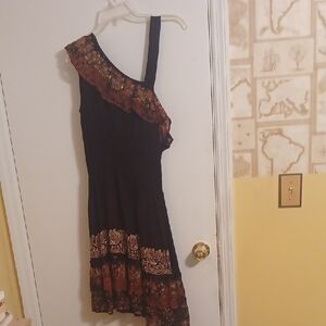 Chic One-Shoulder Dark Purple Rust Orange And Gold Dress